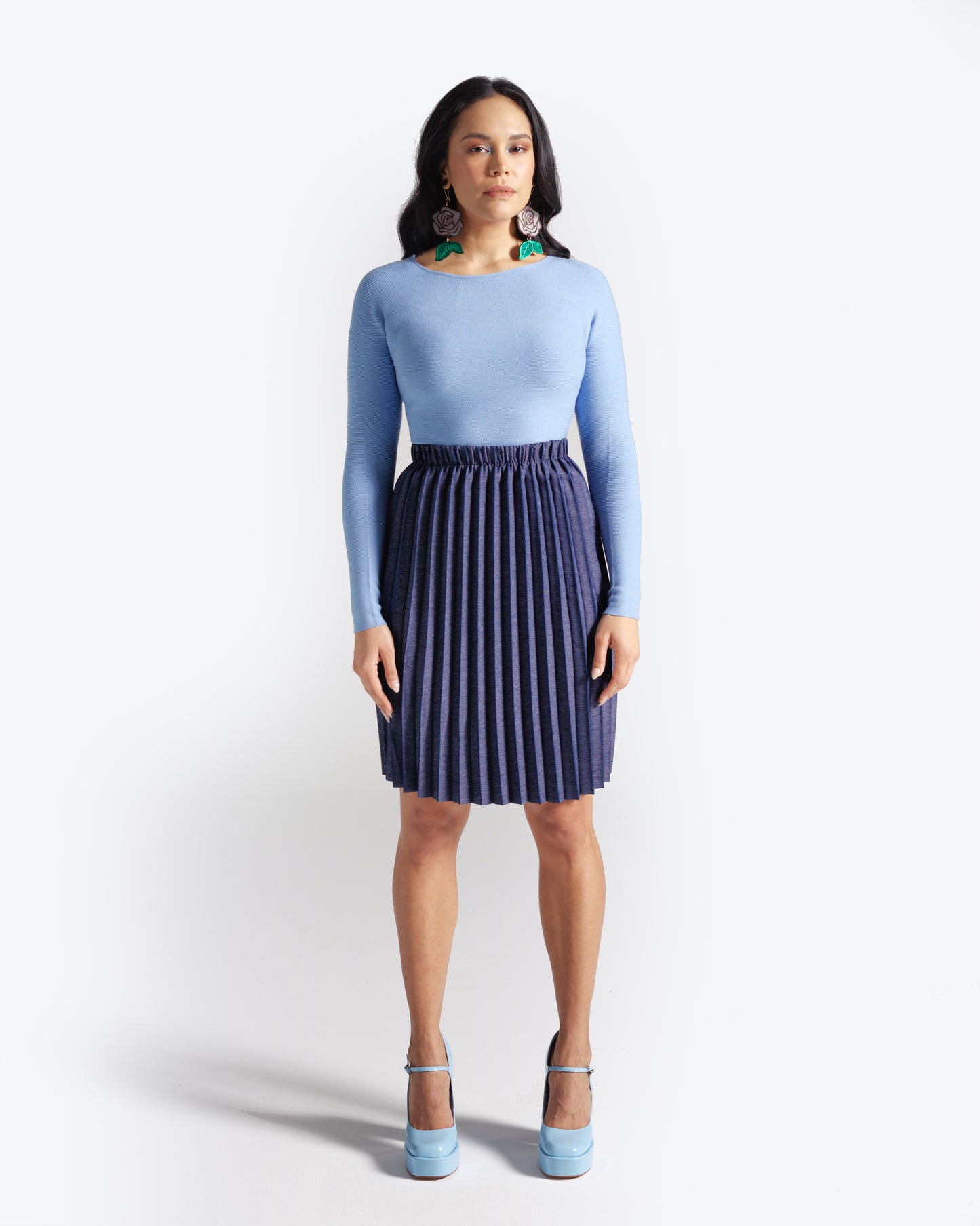 BUOYANT Denim Pleated Mini Skirt