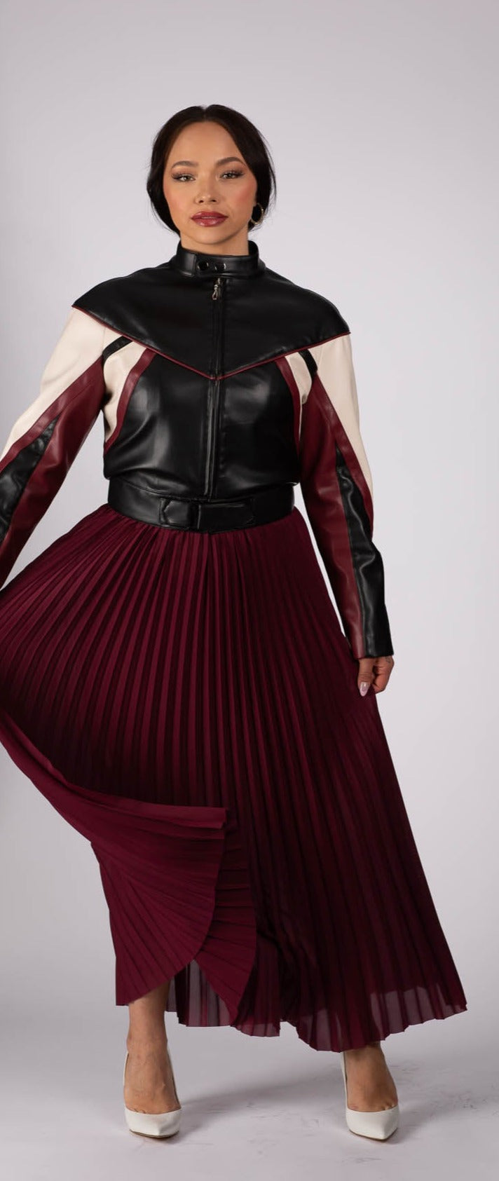 Burgundy Pleated Maxi Skirt (Pre-Sale)