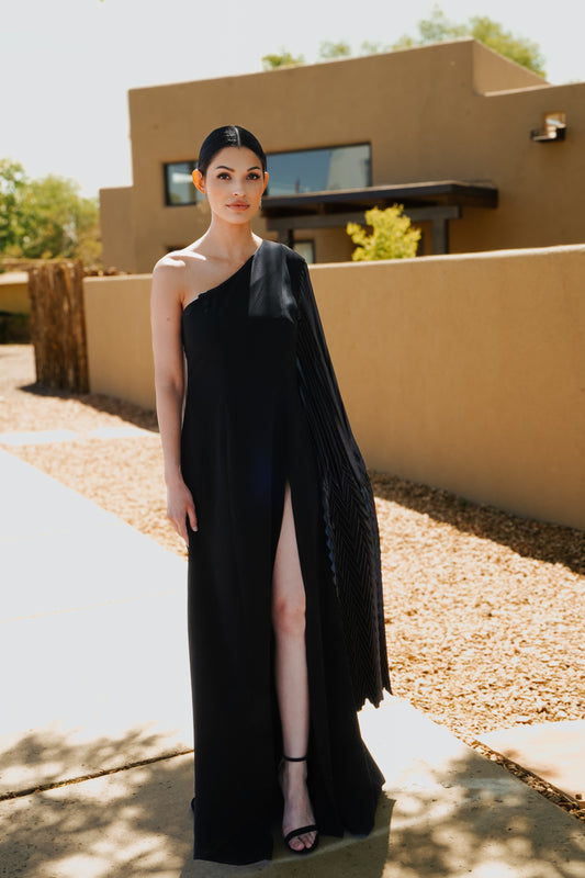 Asymmetric Cape Sleeve Gown SAMPLE