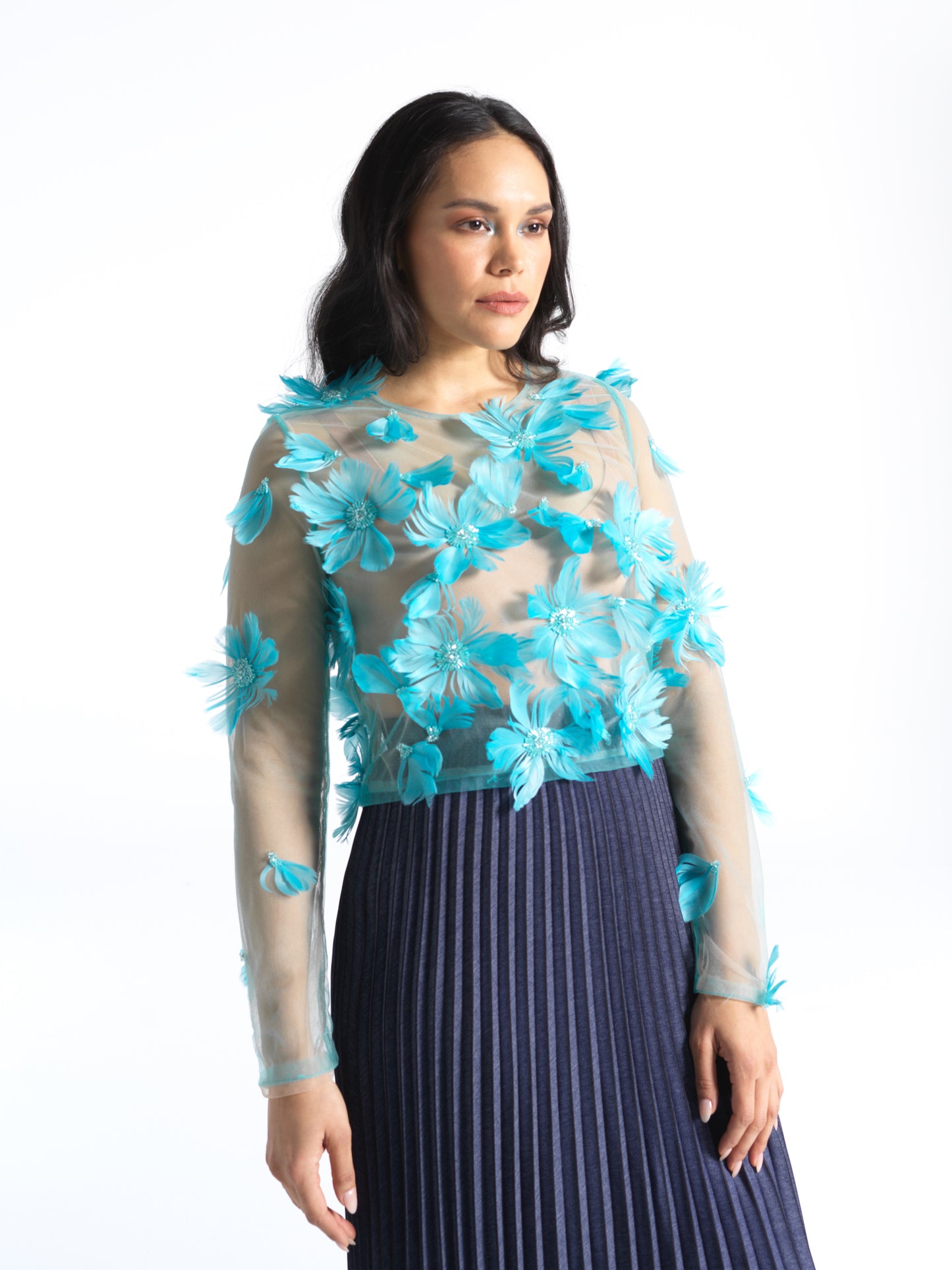 BUOYANT Floral Feather Crop Top
