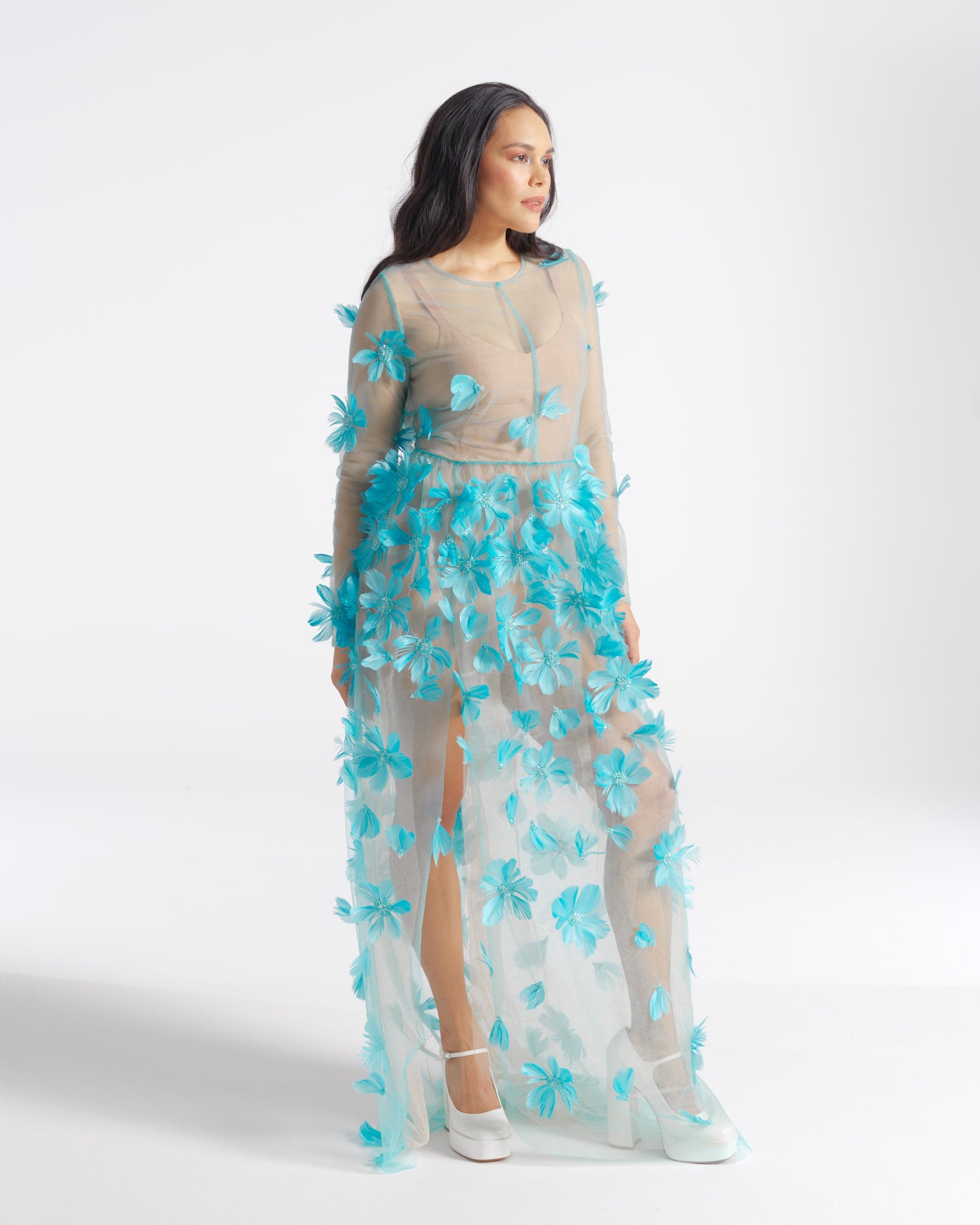 BUOYANT Floral Feather Gown