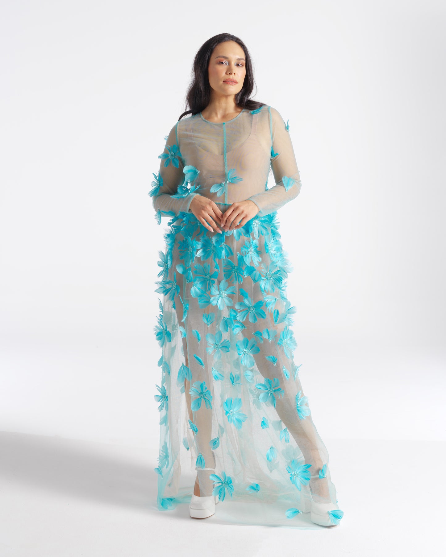 BUOYANT Floral Feather Gown